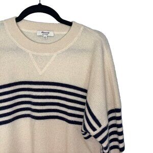 Madewell 100% Cashmere Ivory & Blue Striped Crewneck Sweater - Size XL